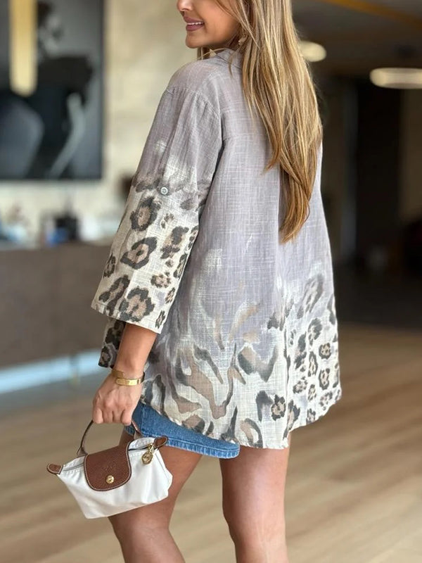 CLEARANCE SALE🔥 Linen Leopard Print Pocket Shirt