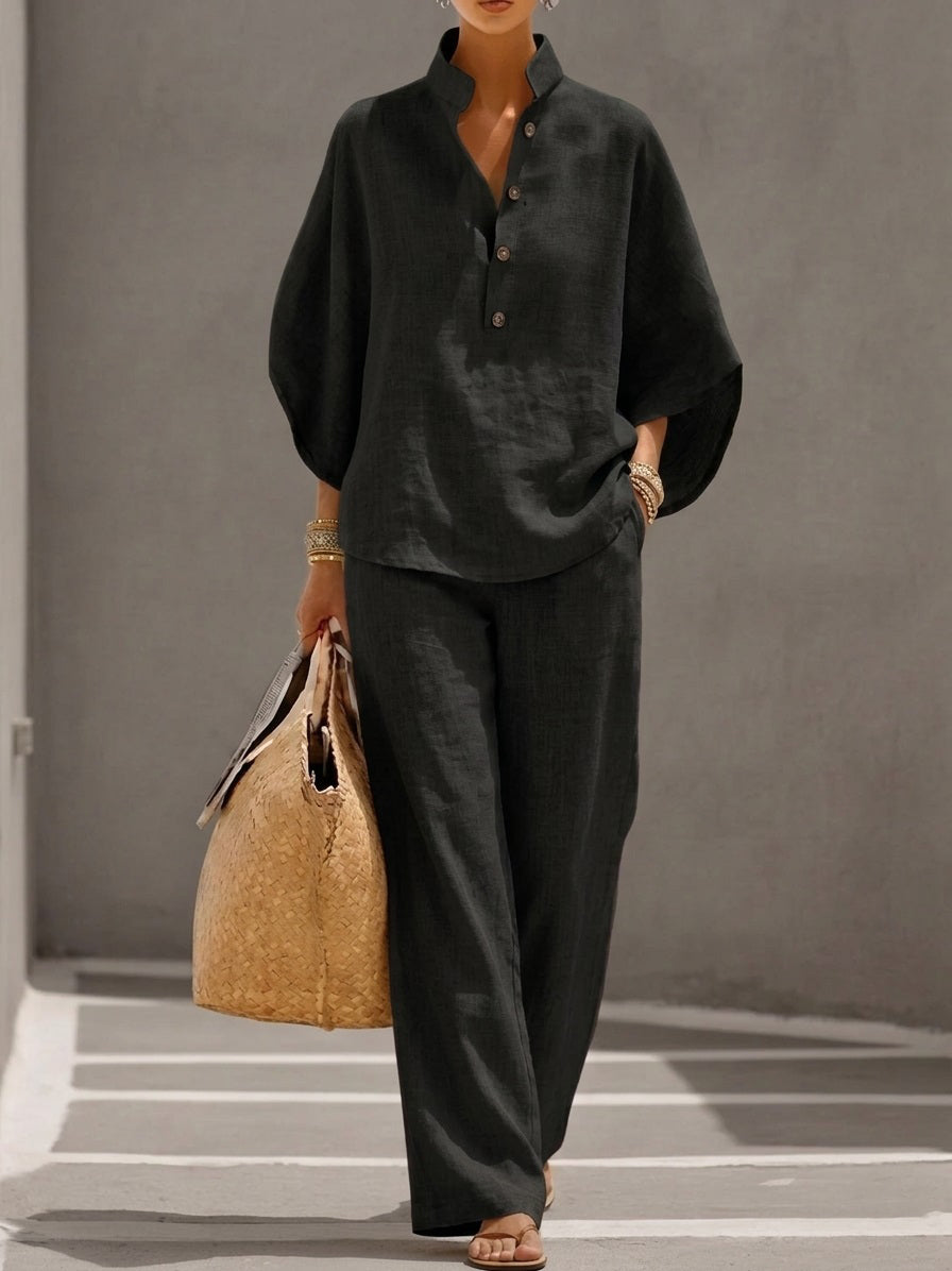 New Arrivals🔥 Women’s Casual Cozy Batwing Sleeve Linen Cotton Two-Piece Set