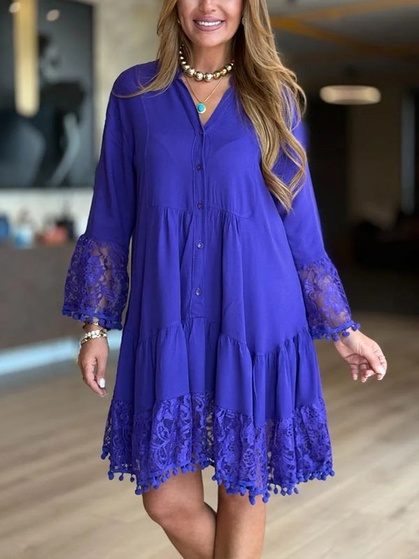 NEW🔥 V Neck Lace Casual Dress