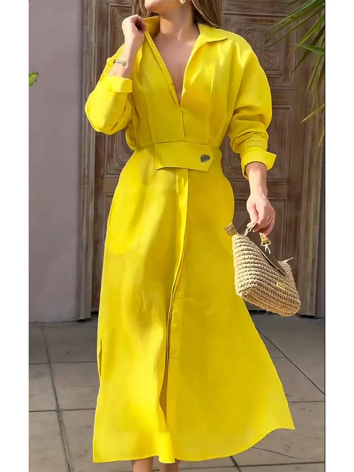 CLEARANCE🔥 Lapel Linen Long Sleeve Shirt Dress