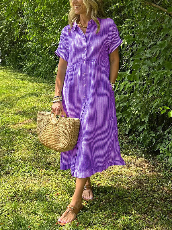 CLEARANCE🔥 Striped Lapel Button Down Shirt Dress