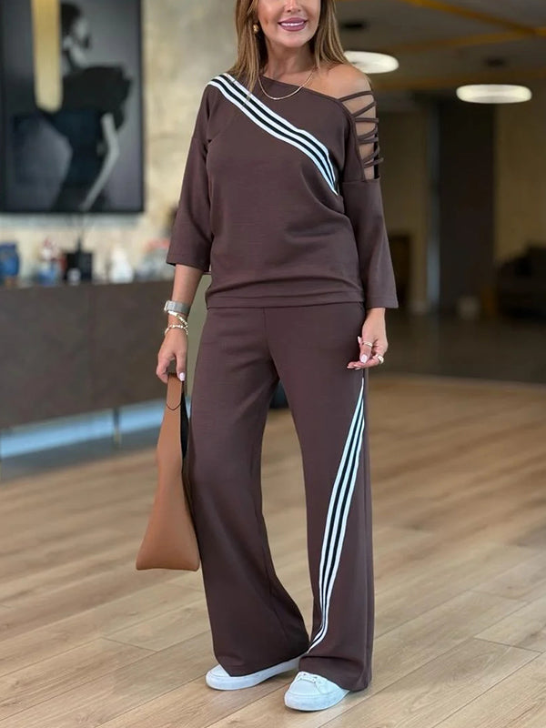 NEW🔥 Women's Soft Striped Design Set with Wide Fit Pants