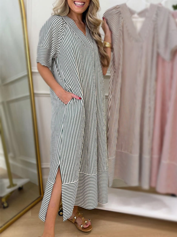 NEW🔥 V Neck Stripe Maxi Dress