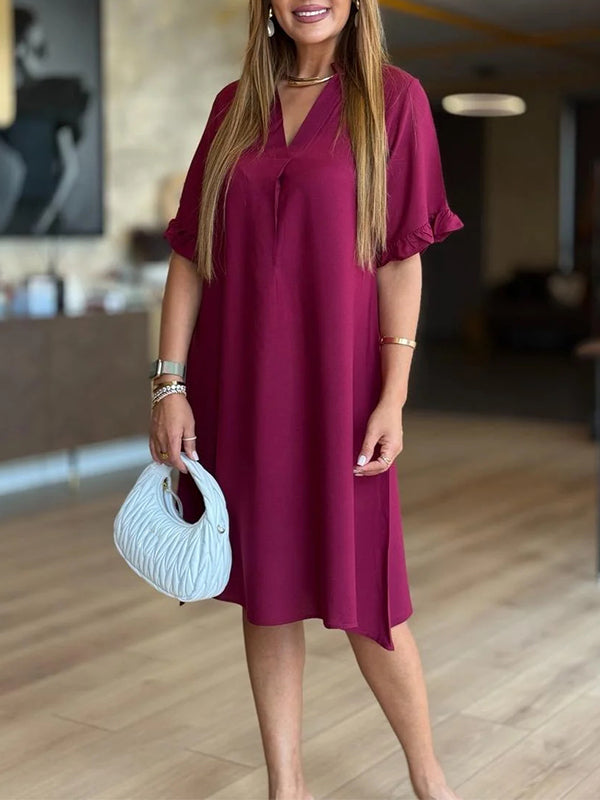 NEW🔥 V Neck Ruffle Sleeve Casual Dress