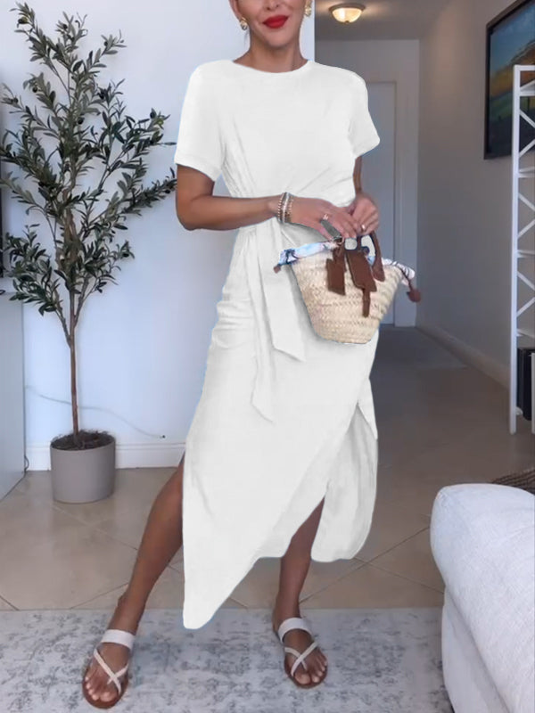 CLEARANCE🔥 Solid Color Comfort Stretchy Tie Dress