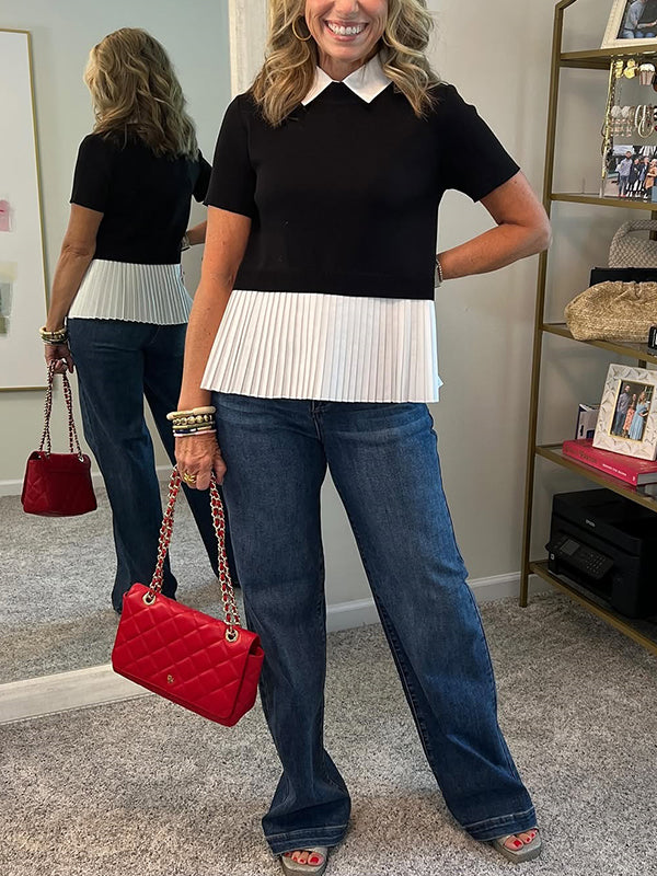 NEW🔥 Pleated Shirt Patchwork Sweater