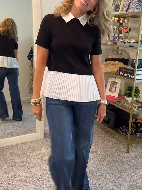 NEW🔥 Pleated Shirt Patchwork Sweater