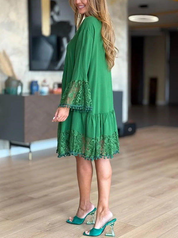 NEW🔥 V Neck Lace Casual Dress