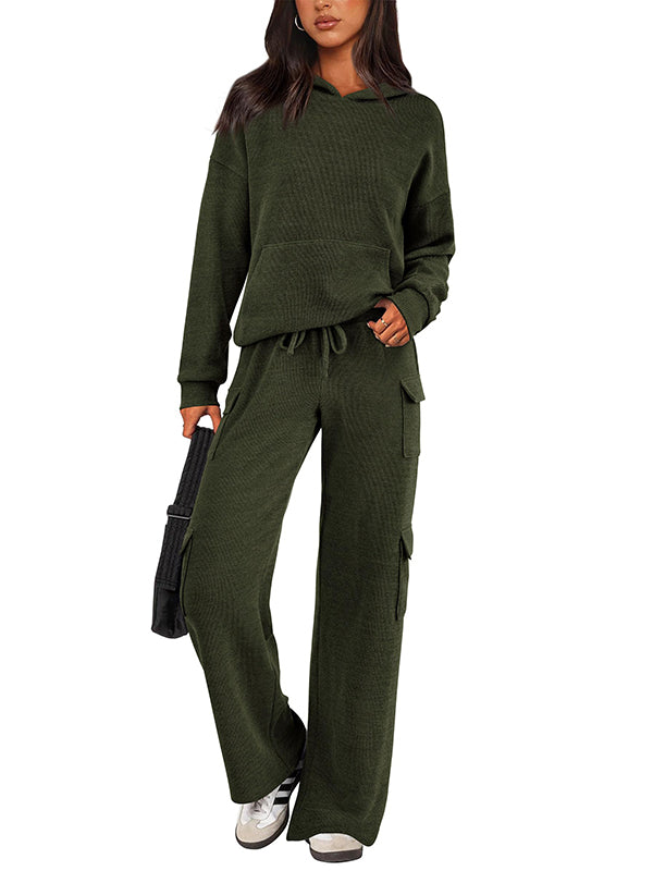 NEW 🔥 Women's Cotton Two Piece Crew Neck Hooded Sweatshirt Work Pants Casual Set