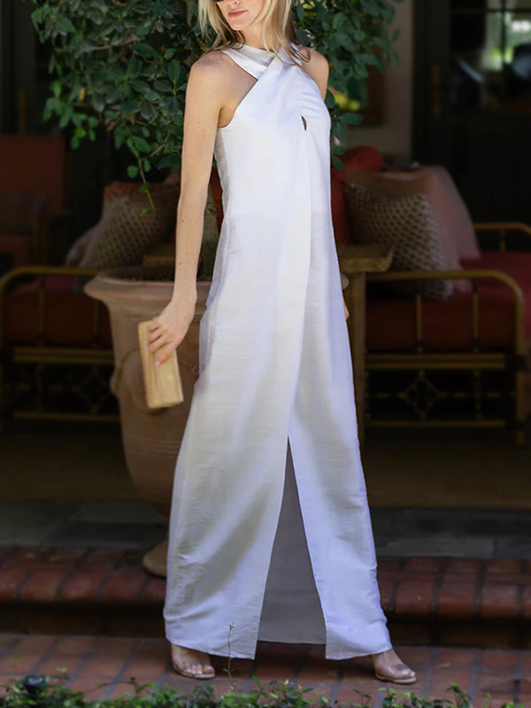 NEW🔥 Linen Cross Neckline Party Maxi Dress