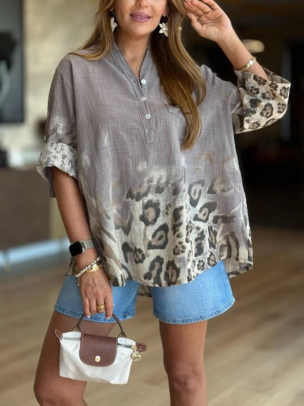 CLEARANCE SALE🔥 Linen Leopard Print Pocket Shirt
