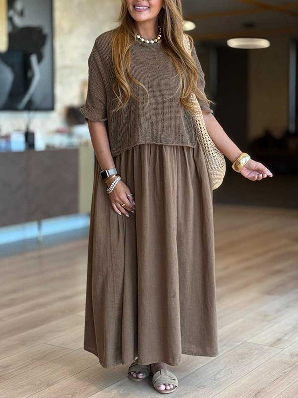 CLEARANCE🔥 Round Neck Knitted Cardigan Vest Dress Two Piece Set