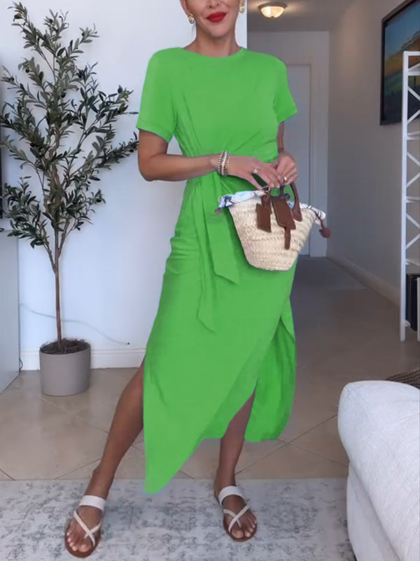 CLEARANCE🔥 Solid Color Comfort Stretchy Tie Dress