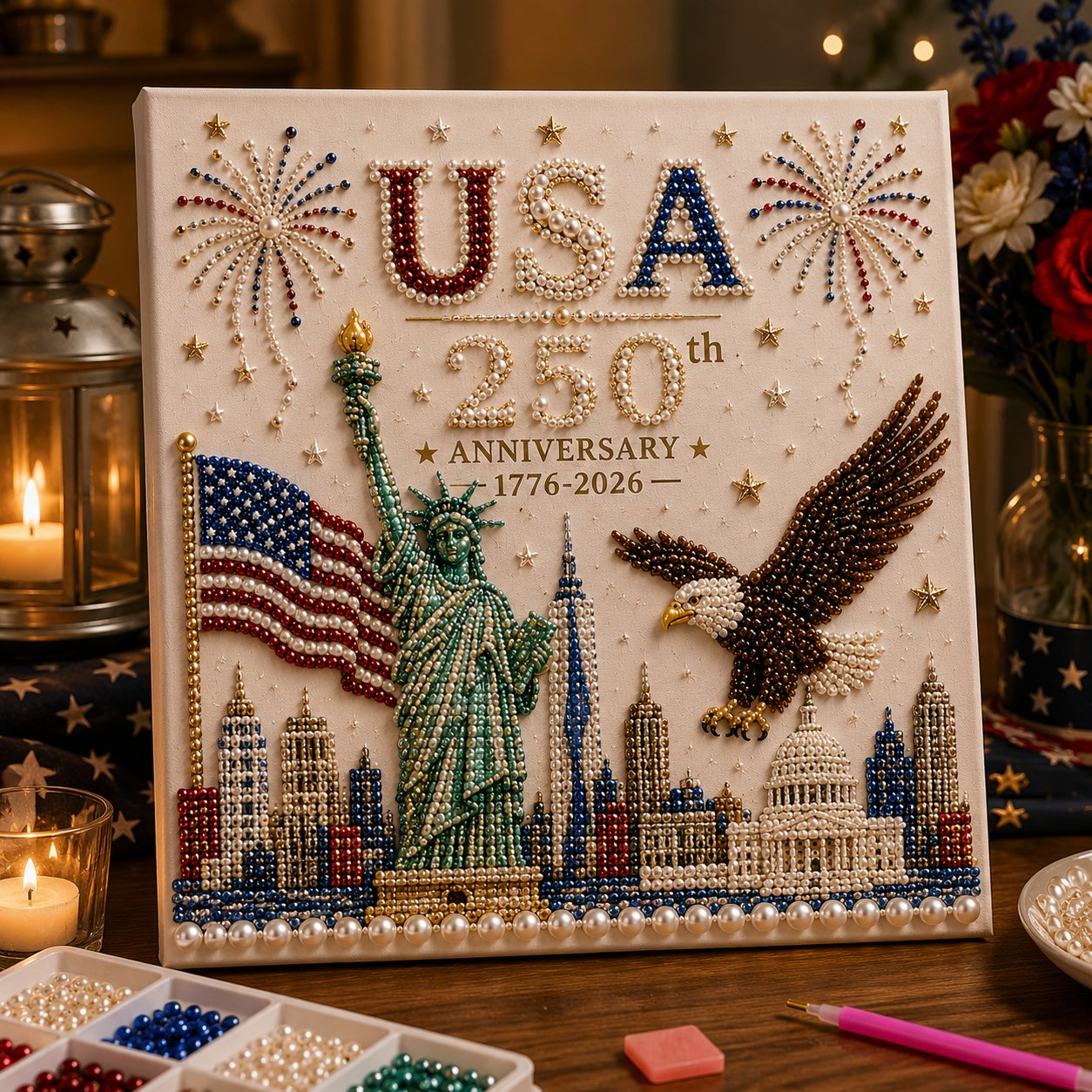 🔥最后一天五折优惠 - 🇺🇸 美国250周年DIY珍珠画套件✨❤️‍🔥