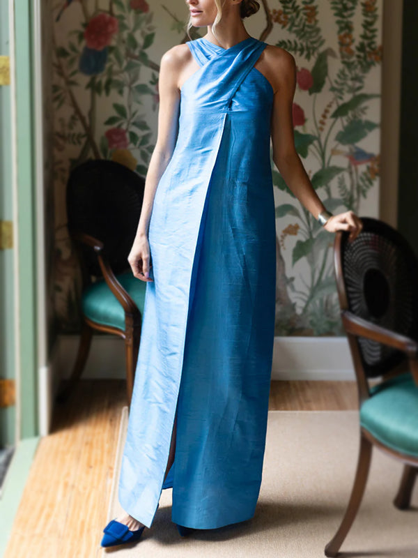 NEW🔥 Linen Cross Neckline Party Maxi Dress
