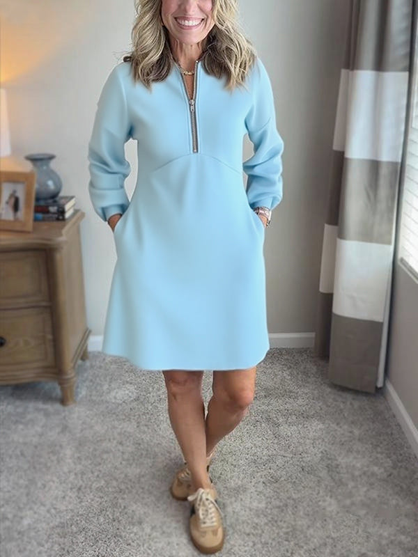 NEW🔥 Cotton Crew Neck Zip Pocket Dress