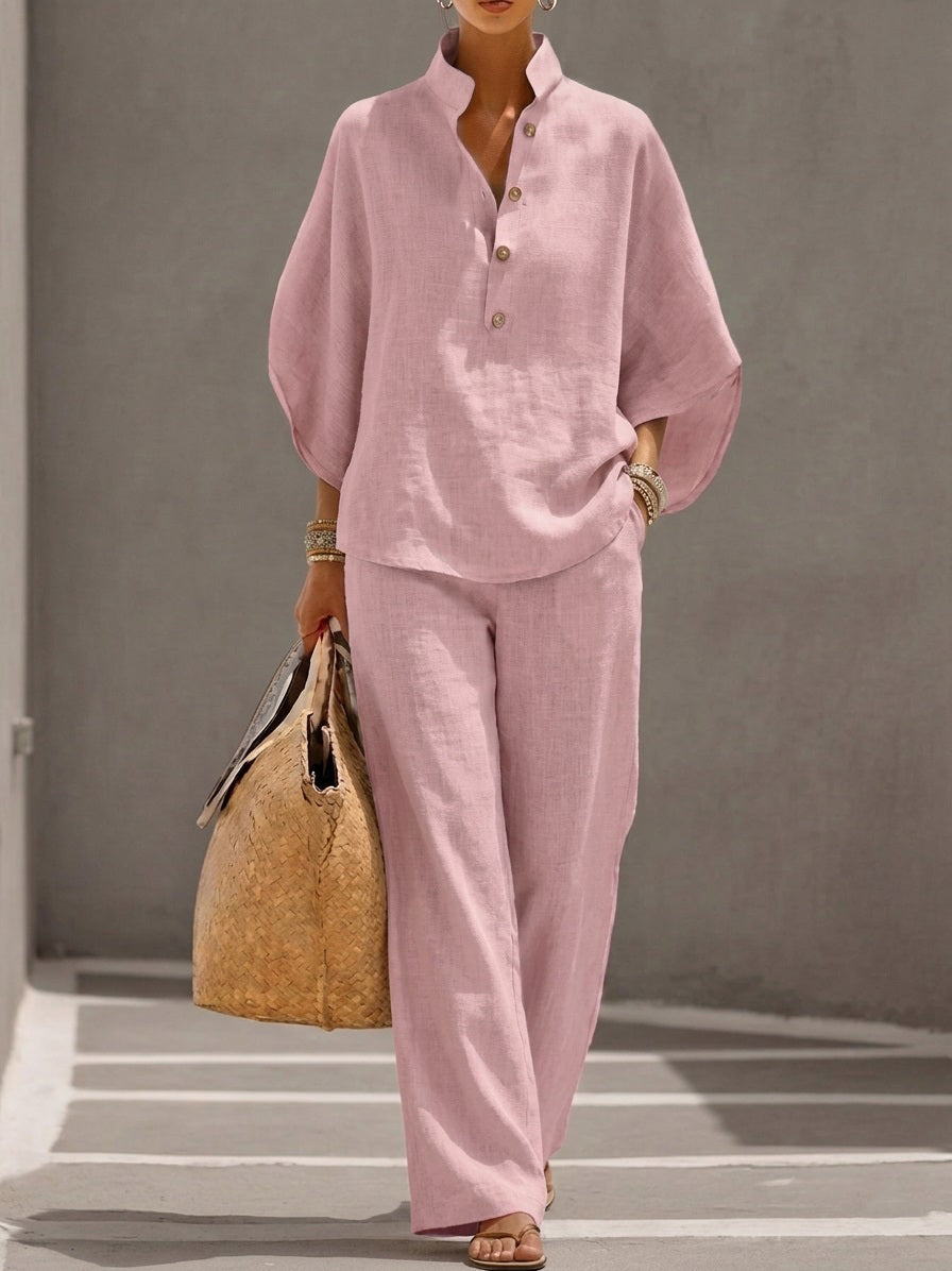 New Arrivals🔥 Women’s Casual Cozy Batwing Sleeve Linen Cotton Two-Piece Set