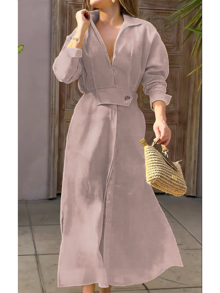 CLEARANCE🔥 Lapel Linen Long Sleeve Shirt Dress