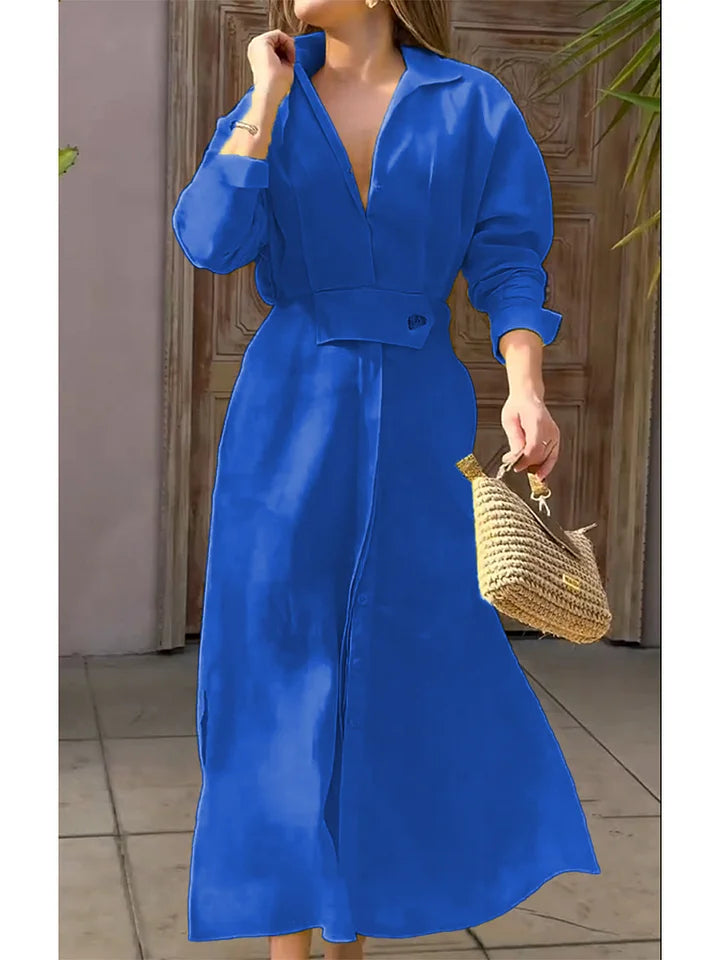 CLEARANCE🔥 Lapel Linen Long Sleeve Shirt Dress