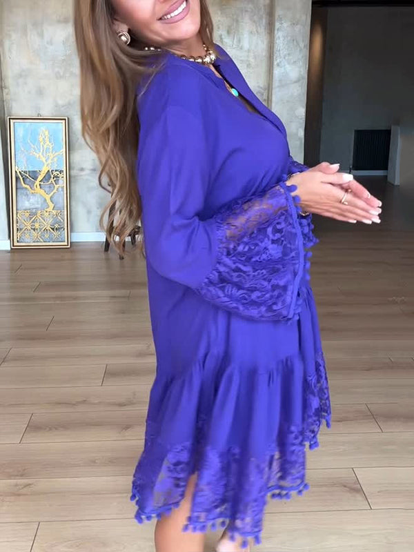 NEW🔥 V Neck Lace Casual Dress