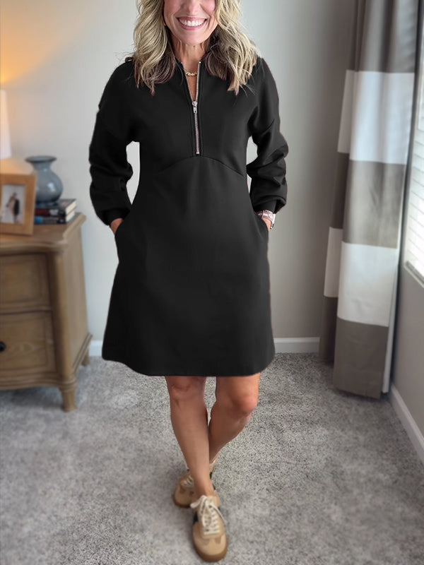 NEW🔥 Cotton Crew Neck Zip Pocket Dress