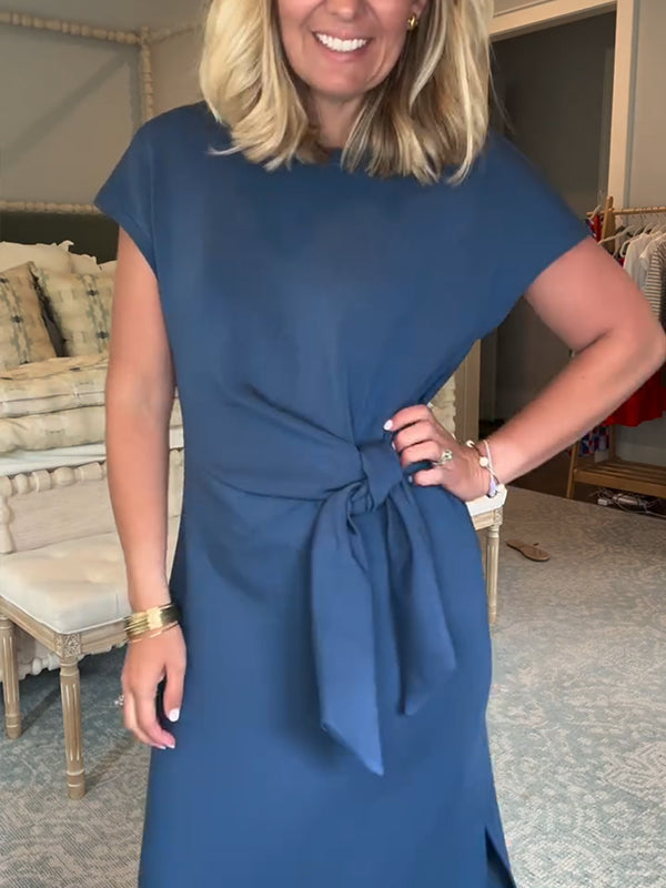 CLEARANCE🔥 Solid Color Comfort Stretchy Tie Dress