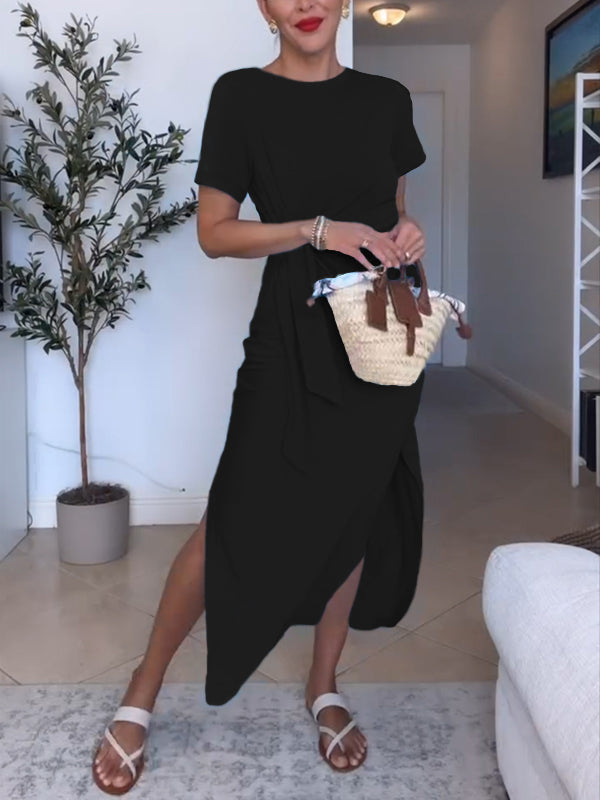 CLEARANCE🔥 Solid Color Comfort Stretchy Tie Dress