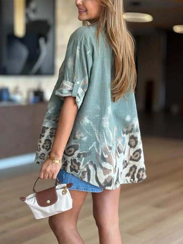 CLEARANCE SALE🔥 Linen Leopard Print Pocket Shirt