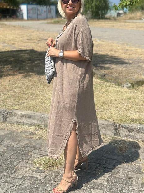CLEARANCE 🔥 Vintage Tassel Trimmed Cotton Linen Dress