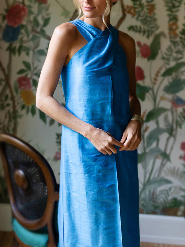 NEW🔥 Linen Cross Neckline Party Maxi Dress