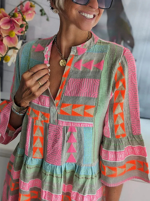 CLEARANCE🔥 Cotton Linen Elegant Printed Dress
