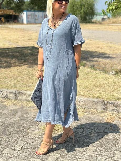CLEARANCE 🔥 Vintage Tassel Trimmed Cotton Linen Dress