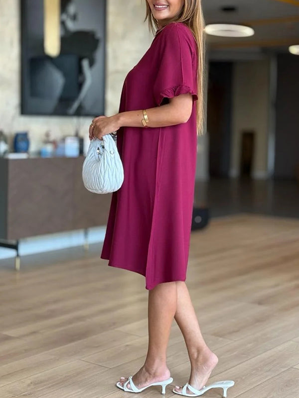 NEW🔥 V Neck Ruffle Sleeve Casual Dress
