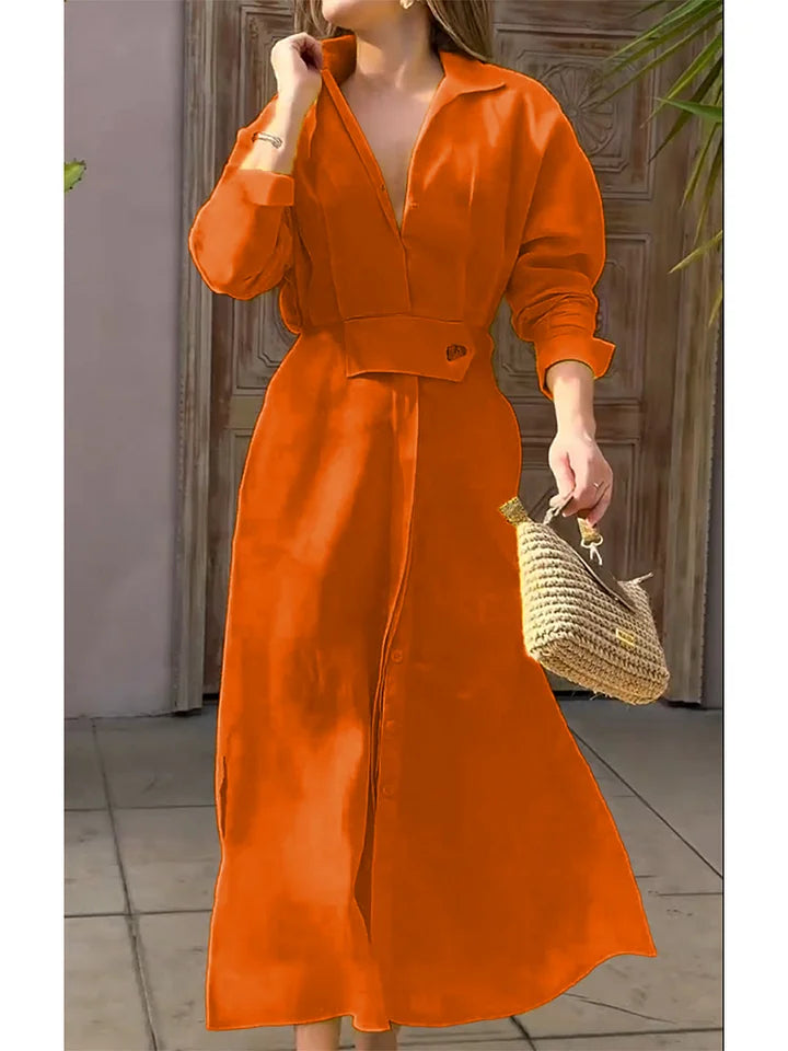 CLEARANCE🔥 Lapel Linen Long Sleeve Shirt Dress