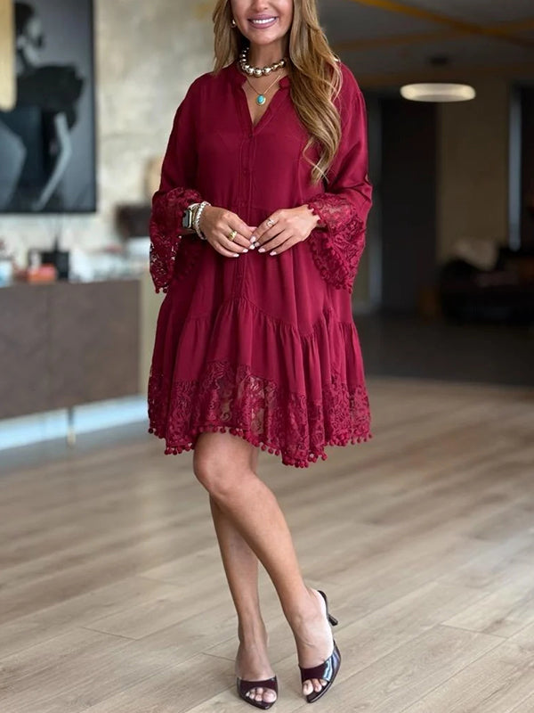 NEW🔥 V Neck Lace Casual Dress