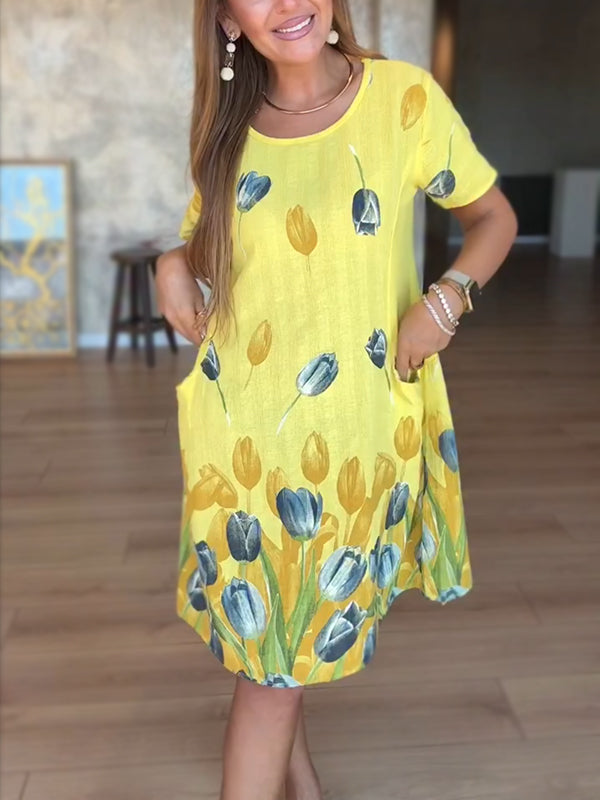 NEW🔥 Tulip Print Pocket Dress