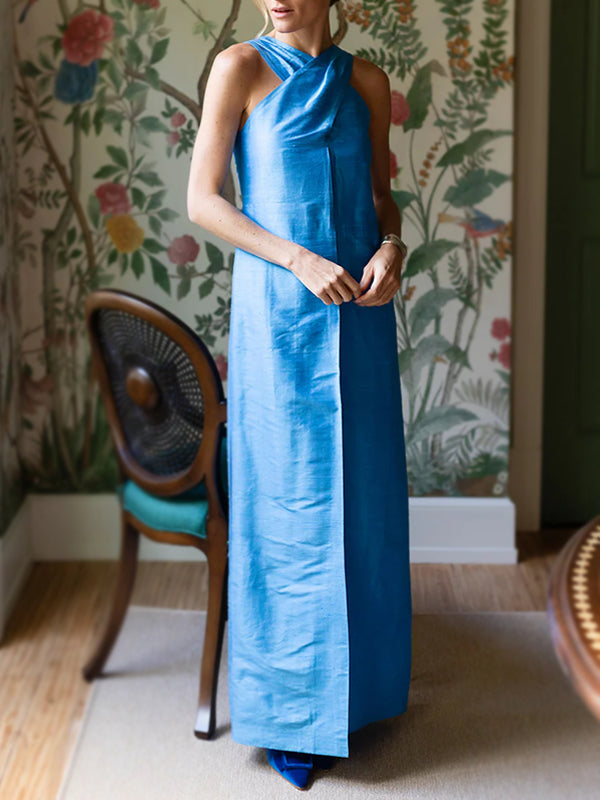 NEW🔥 Linen Cross Neckline Party Maxi Dress