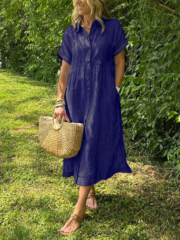 CLEARANCE🔥 Striped Lapel Button Down Shirt Dress