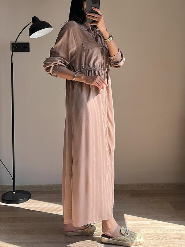 CLEARANCE🔥 Lapel Zipper Elastic Waist Pocket Dress