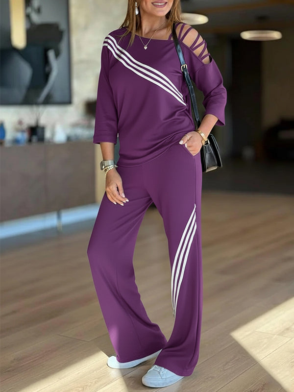 NEW🔥 Women's Soft Striped Design Set with Wide Fit Pants