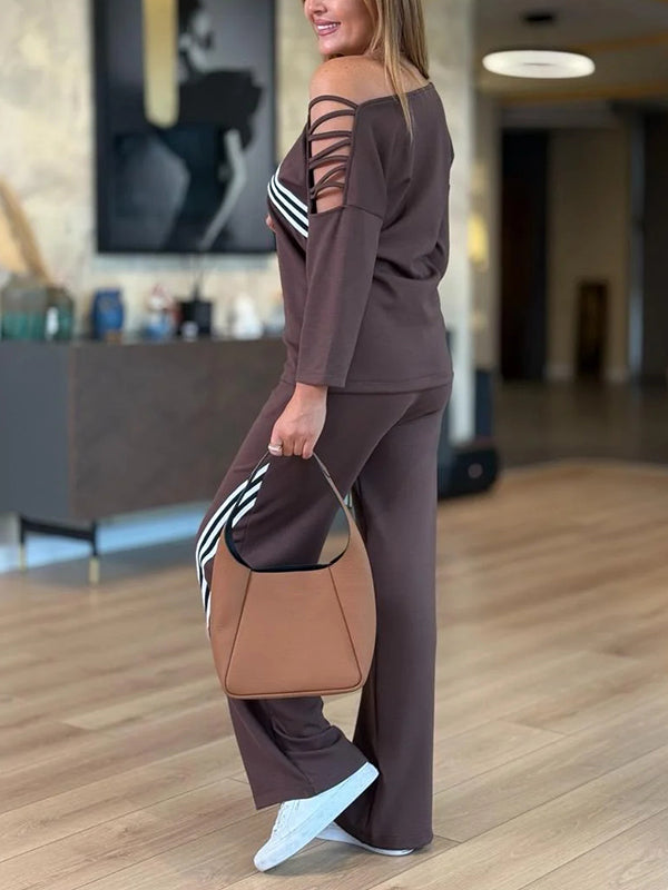 NEW🔥 Women's Soft Striped Design Set with Wide Fit Pants