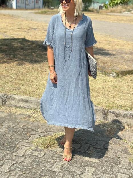 CLEARANCE 🔥 Vintage Tassel Trimmed Cotton Linen Dress