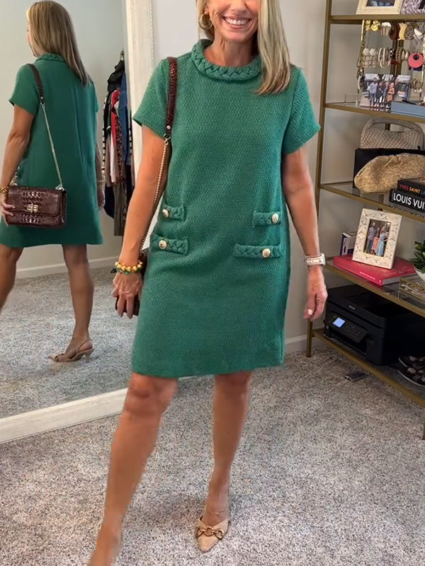 NEW🔥 Round Neck Tweed Dress