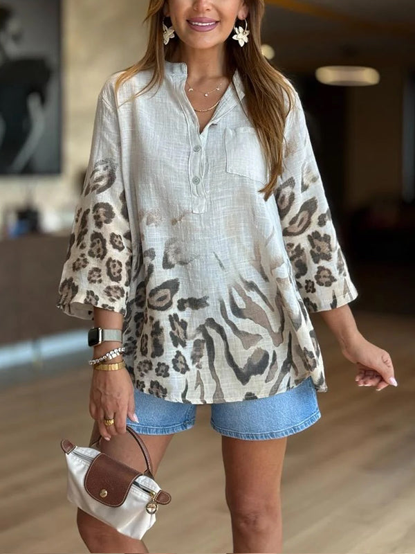 CLEARANCE SALE🔥 Linen Leopard Print Pocket Shirt