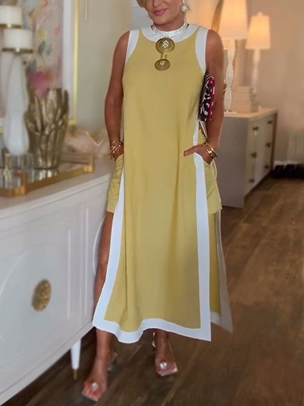 CLEARANCE🔥 Cotton Clashing Color Dress Shorts Two-Piece Set