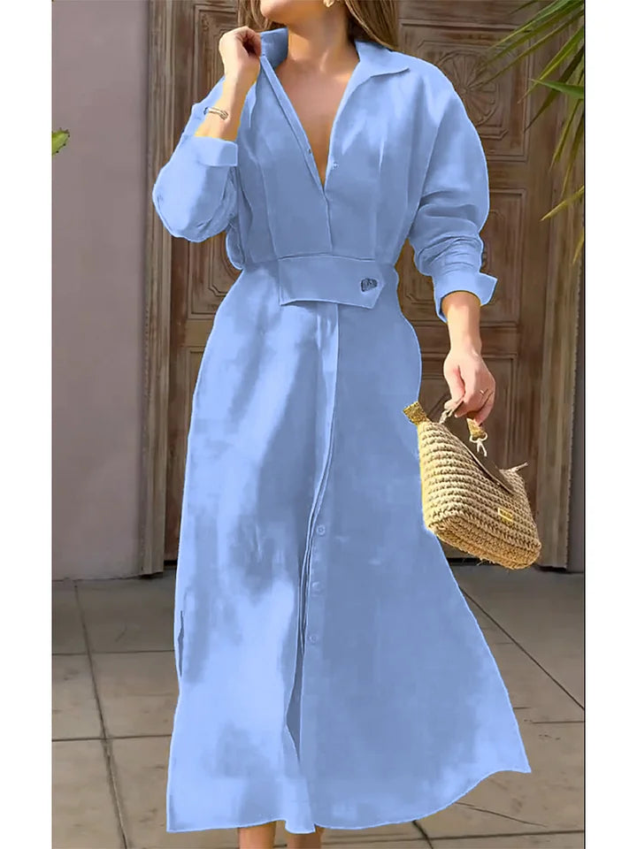 CLEARANCE🔥 Lapel Linen Long Sleeve Shirt Dress