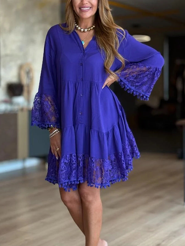 NEW🔥 V Neck Lace Casual Dress