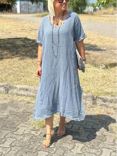 CLEARANCE 🔥 Vintage Tassel Trimmed Cotton Linen Dress