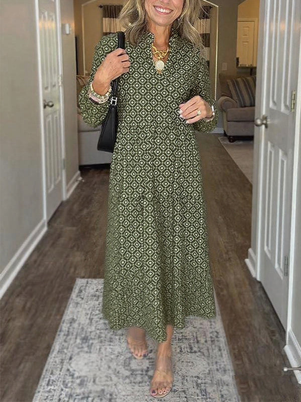 NEW🔥 V Neck Vintage Printed Maxi Dress
