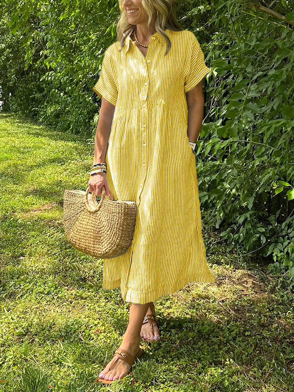 CLEARANCE🔥 Striped Lapel Button Down Shirt Dress